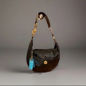 Y2K Coach Hampton Black Hobo Silk Shoulder Bag With Teal Lining And Brand Tags